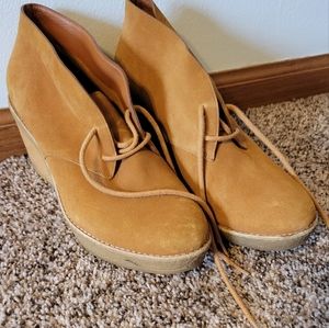Cole Haan suede wedge booties Chukka honey brown. Size 8.
